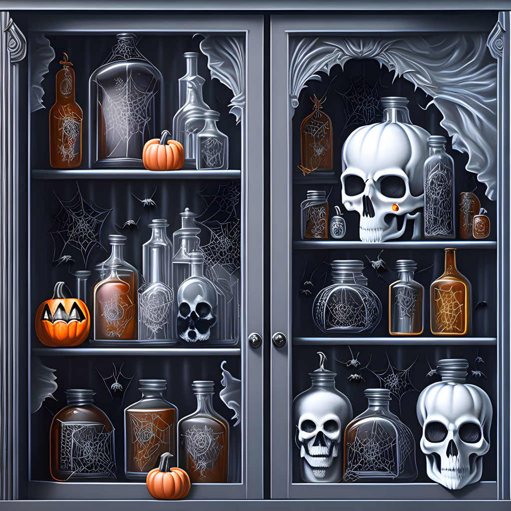 Stylized illustration of spooky Halloween-themed cabinet