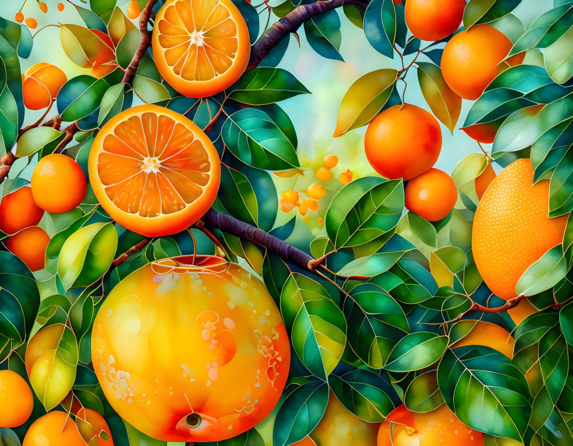 Colorful Citrus Fruits Illustration on Blue Background