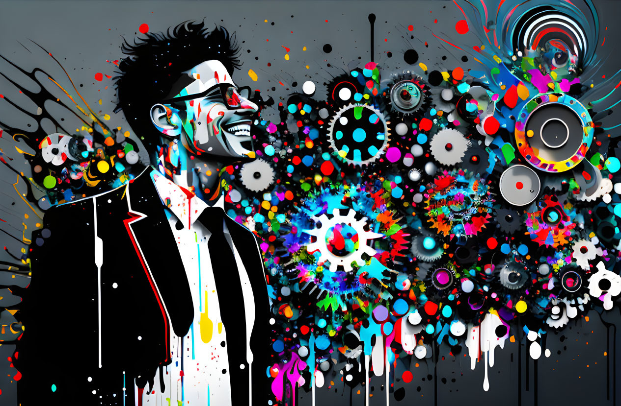 Colorful Abstract Street Art Featuring Man in Suit