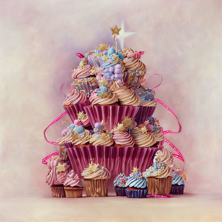 Whimsical Tiered Cupcake Stand with Fantasy Unicorn Theme