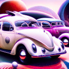 Colorful Volkswagen Beetles in Psychedelic Space Theme