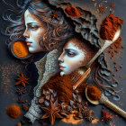 Cosmic-themed artwork: Two women's faces merged with star anise and cinnamon