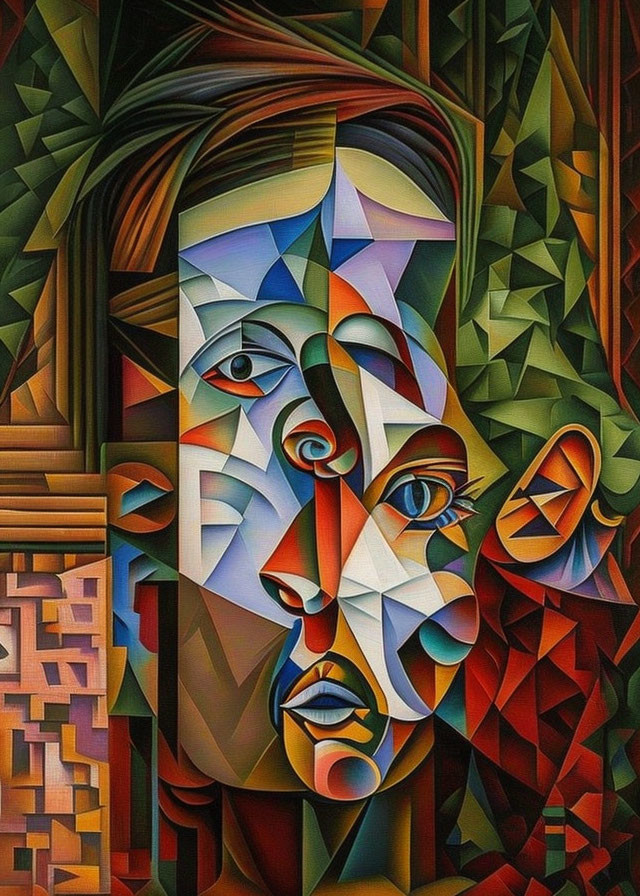 Colorful Cubist-Style Portrait with Geometric Shapes