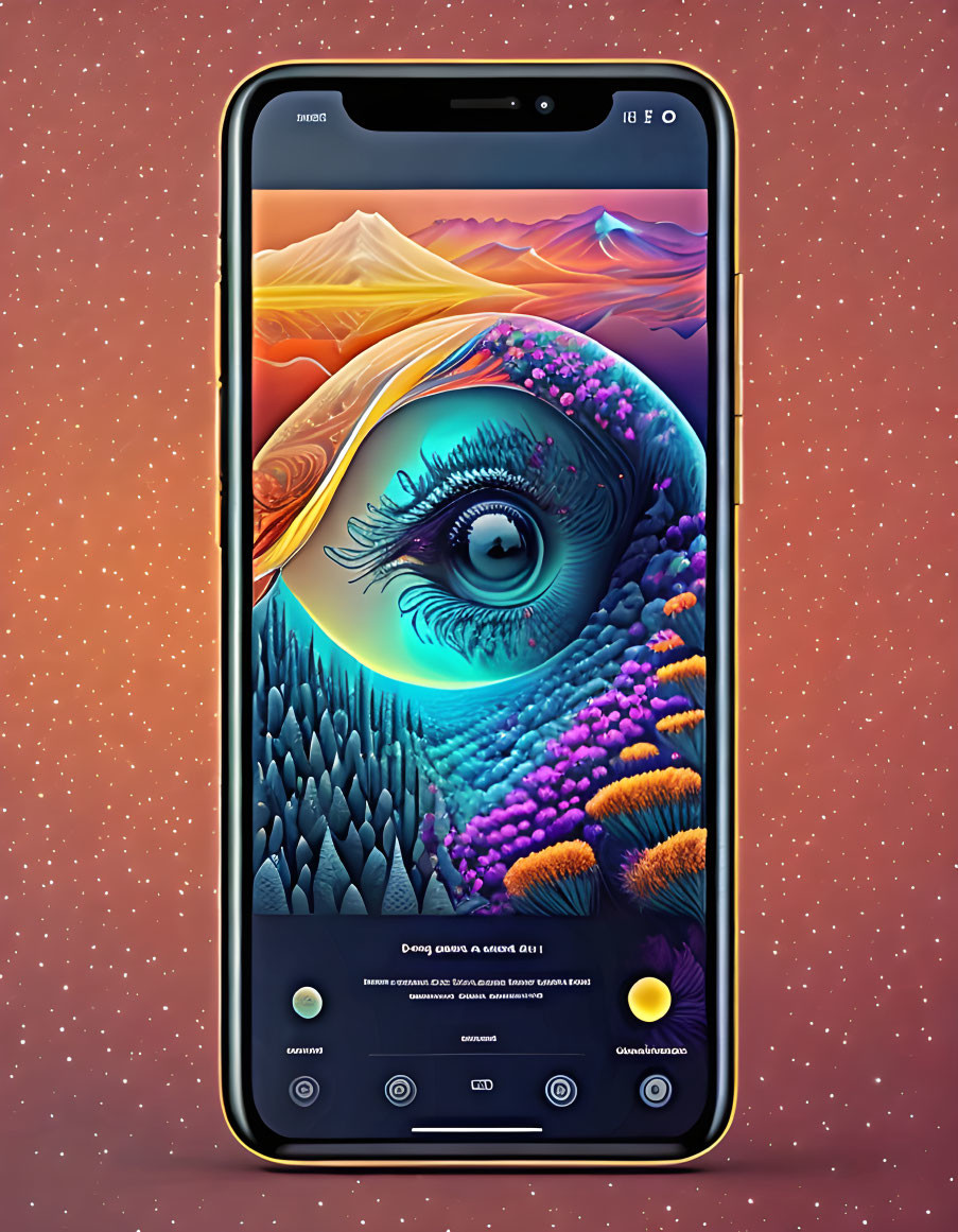 Colorful surreal eye wallpaper on smartphone