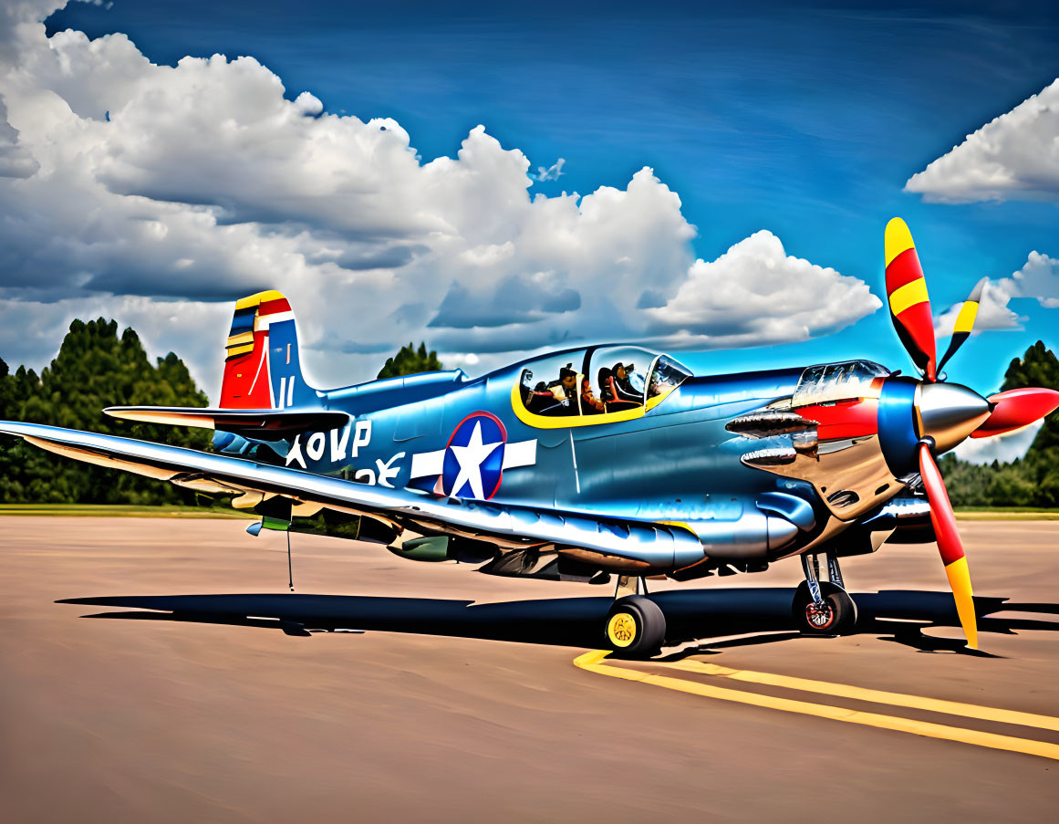 Vintage Fighter Plane with Blue Color Scheme and USAF Insignia