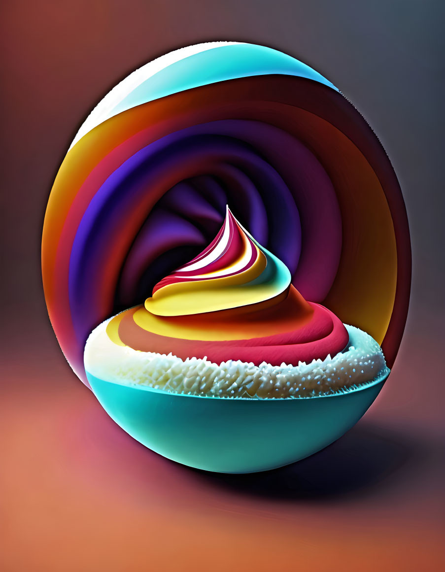 Colorful Abstract Swirl in Sphere with Purple to Yellow Gradient