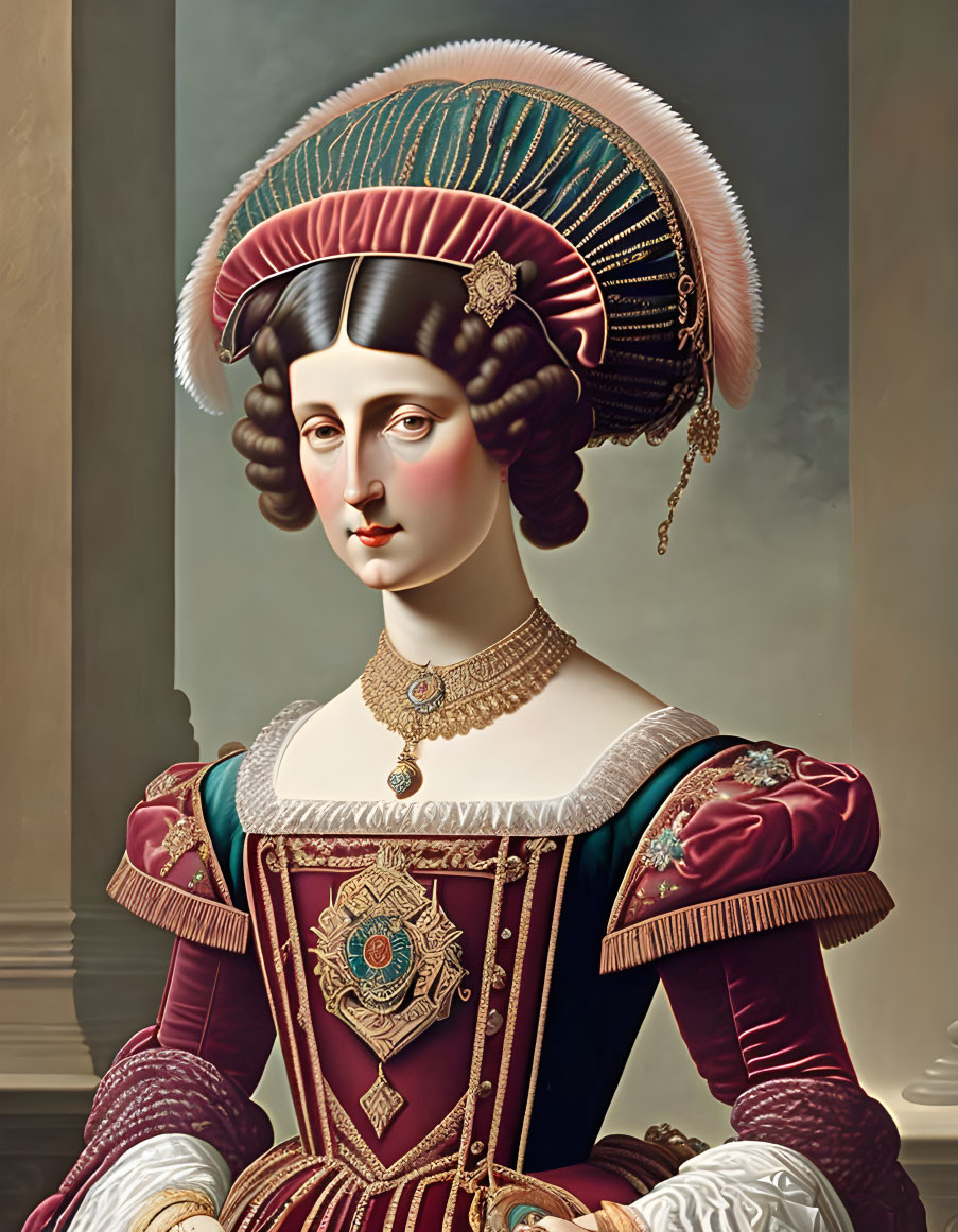 Detailed Hyper-Realistic Portrait of Woman in Ornate Historical Dress