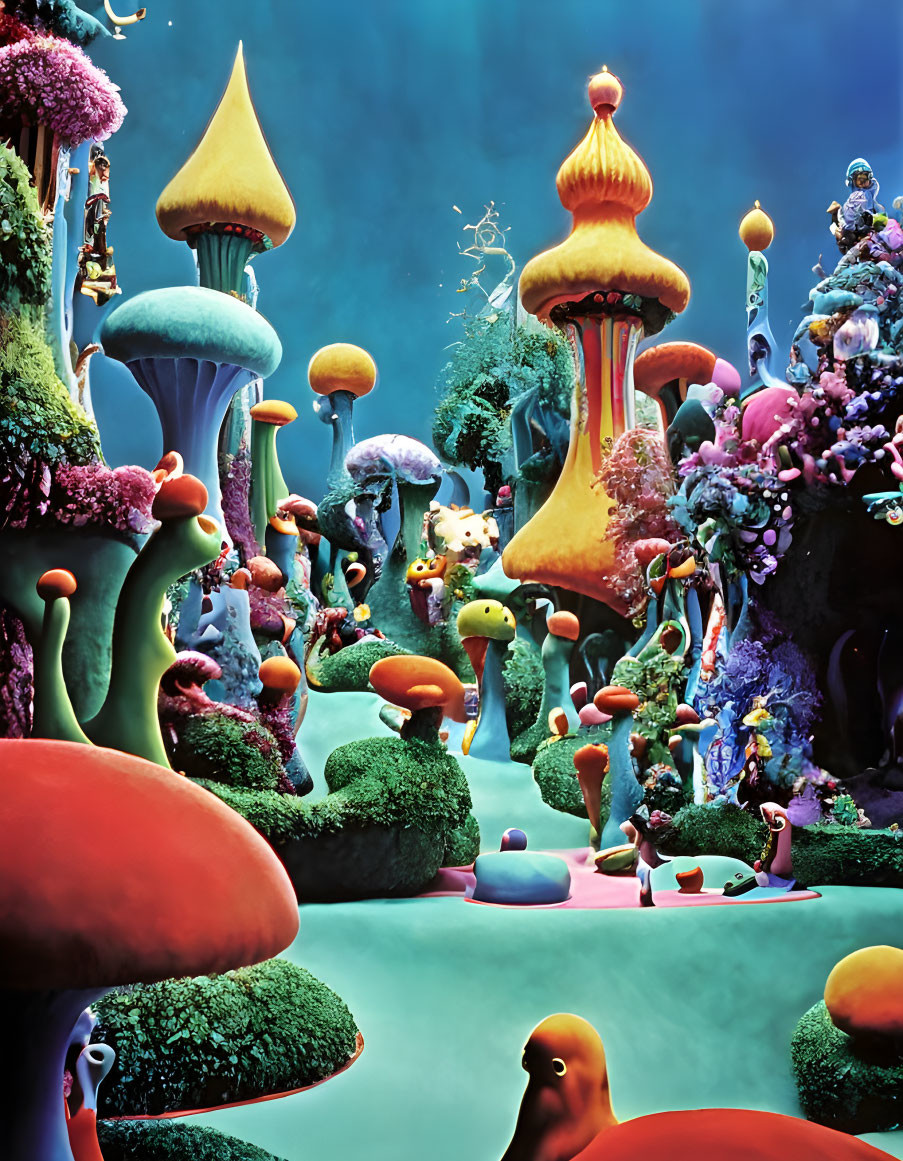 Fantastical landscape with whimsical mushroom-like structures