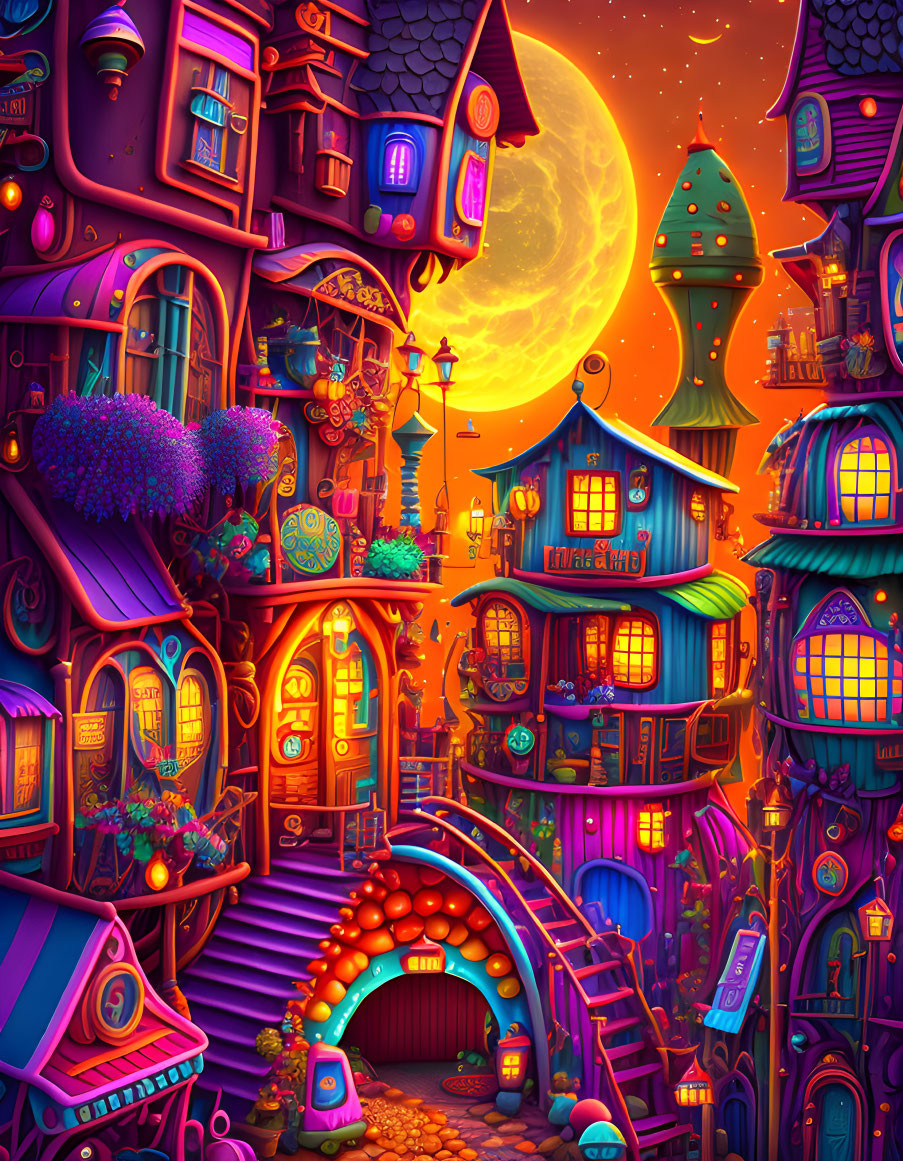 Colorful Curved Buildings in Whimsical Townscape