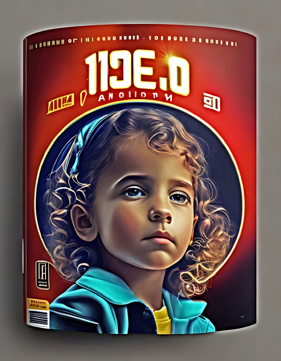 Vividly colored magazine cover with dramatic child portrait