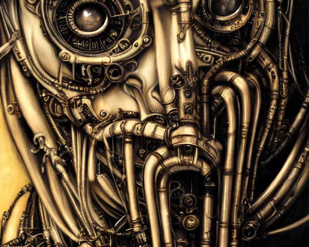Detailed Steampunk Style Face Art with Gears and Metallic Structures