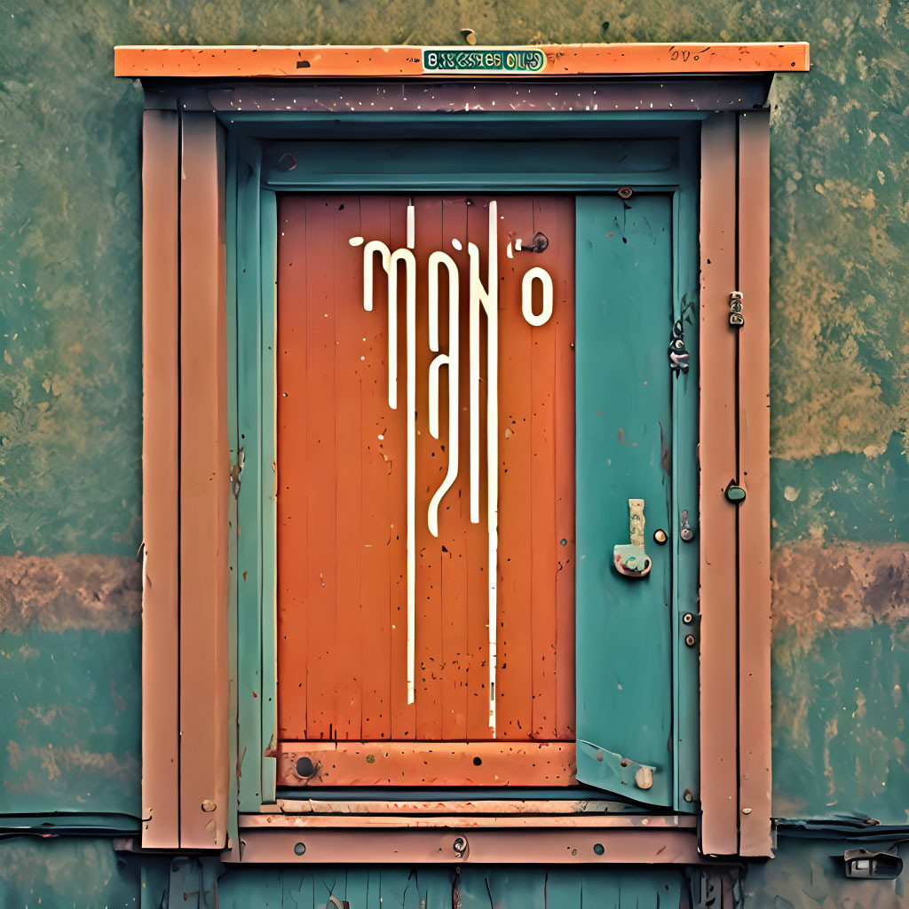 Rusty green vintage mailbox with "MAIL" lettering on orange background