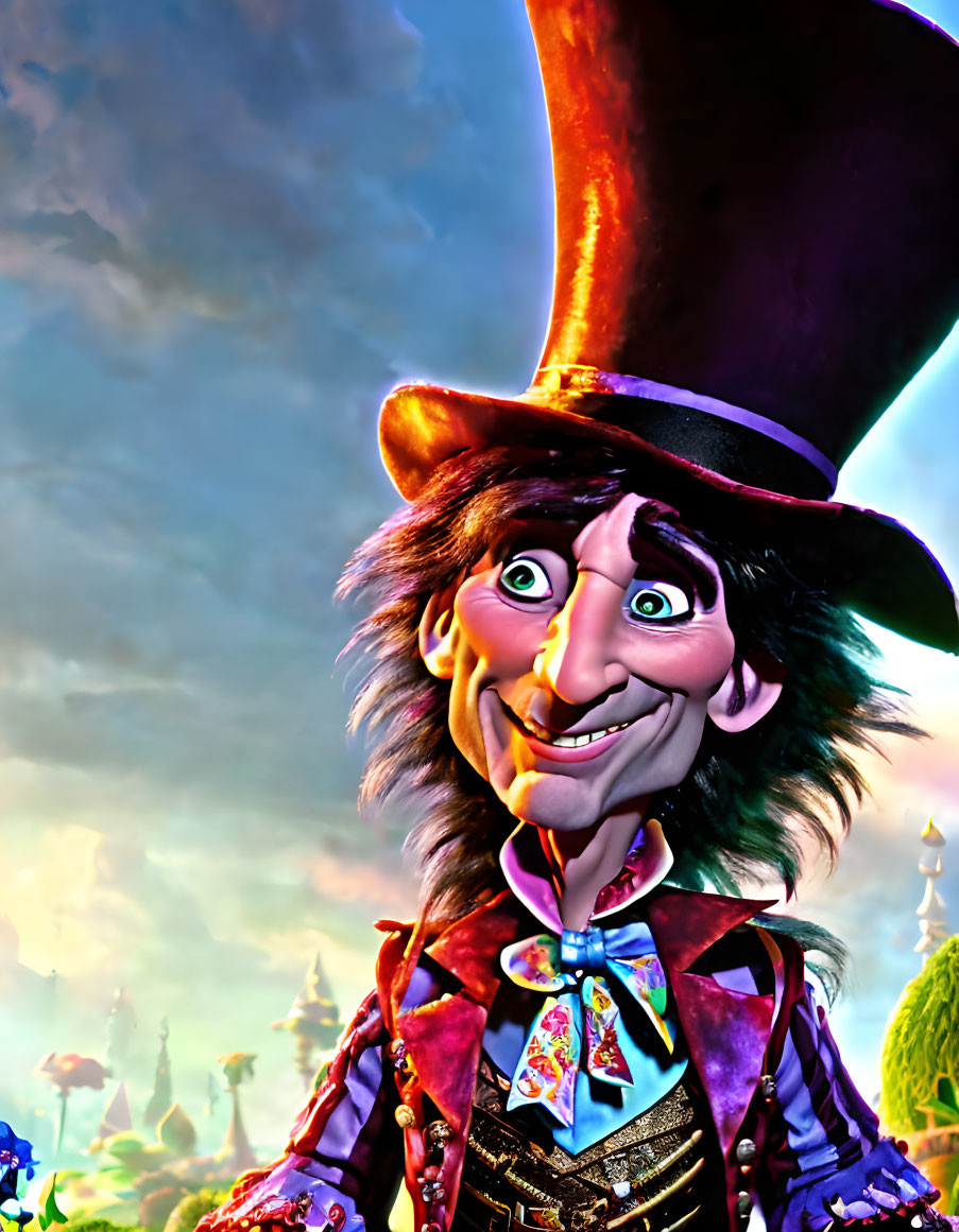 Colorful character with top hat in whimsical setting