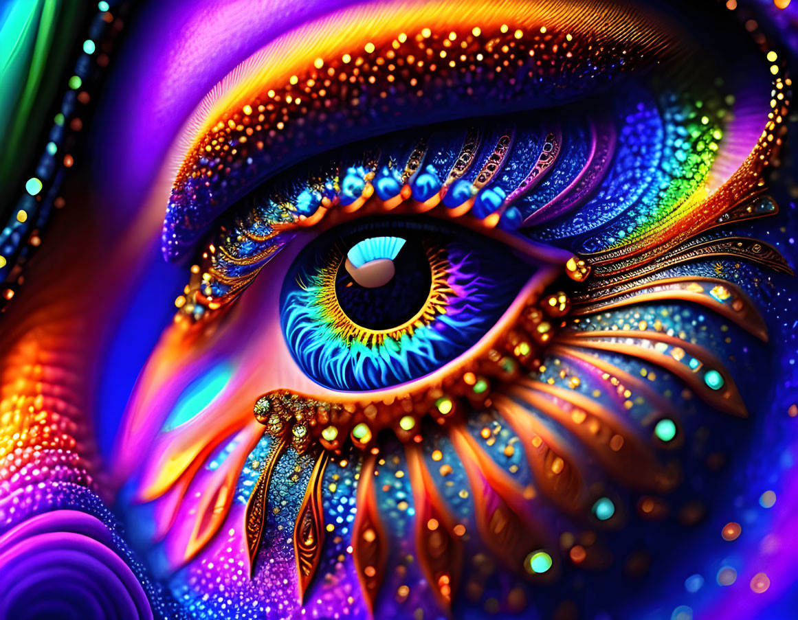 Colorful digital eye art with intricate patterns and textures