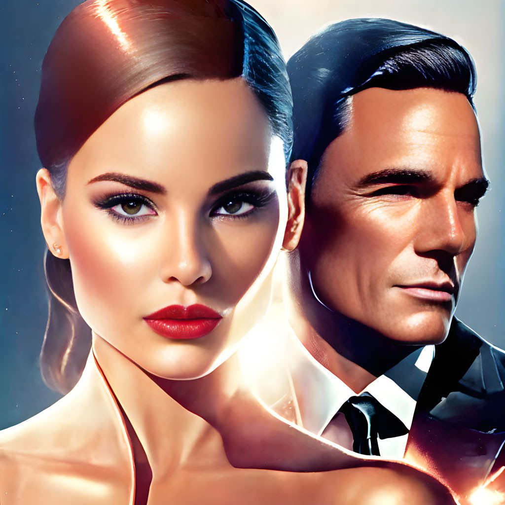 Stylized image of woman and man with polished, sharp features