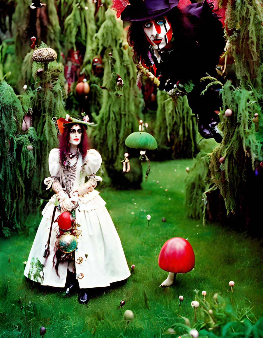 Colorful Characters in Mushroom-Filled Fantasy Garden