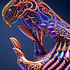 Ornate dragon digital art with vibrant hues on blue background