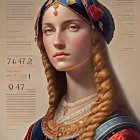 Digital artwork: Woman with braided hairstyle in renaissance dress and jeweled headpiece