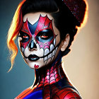 Colorful Skull Half-Face Portrait in Superhero Costume