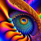 Colorful Cosmic Fractal Art with Eye Motif and Swirling Patterns