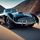 Vintage Convertible Sports Car Drives Desert Road