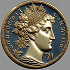 Classical figure profile on detailed laurel wreath coin.