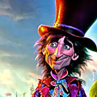 Colorful character with top hat in whimsical setting