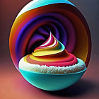 Colorful Abstract Swirl in Sphere with Purple to Yellow Gradient