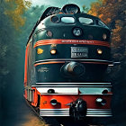 Vintage Black and Orange Locomotive Train Number 844 Emerging from Misty Track