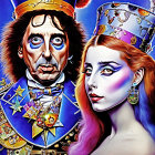 Vibrant illustration of man and woman in whimsical costumes