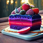 Colorful Galaxy-Themed Layered Cake with Fresh Fruit Toppings