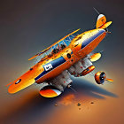 Vintage Orange Biplane with Blue Accents Flying in Dramatic Sky