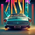 Vintage Car Displayed Against Colorful Abstract Background