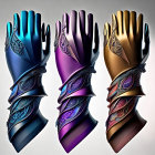 Ornate Blue, Purple, and Gold Gauntlets on Gradient Background