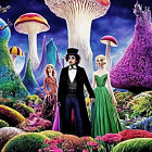 Colorful Characters in Surreal Landscape with Mushrooms