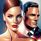 Stylized image of woman and man with polished, sharp features