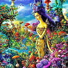 Colorful Psychedelic Fantasy Landscape with Female Figure