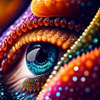 Colorful Stylized Eye with Exaggerated Eyelashes and Abstract Sea Creature Patterns