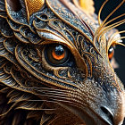 Intricate golden dragon-like creature with detailed eye and scales