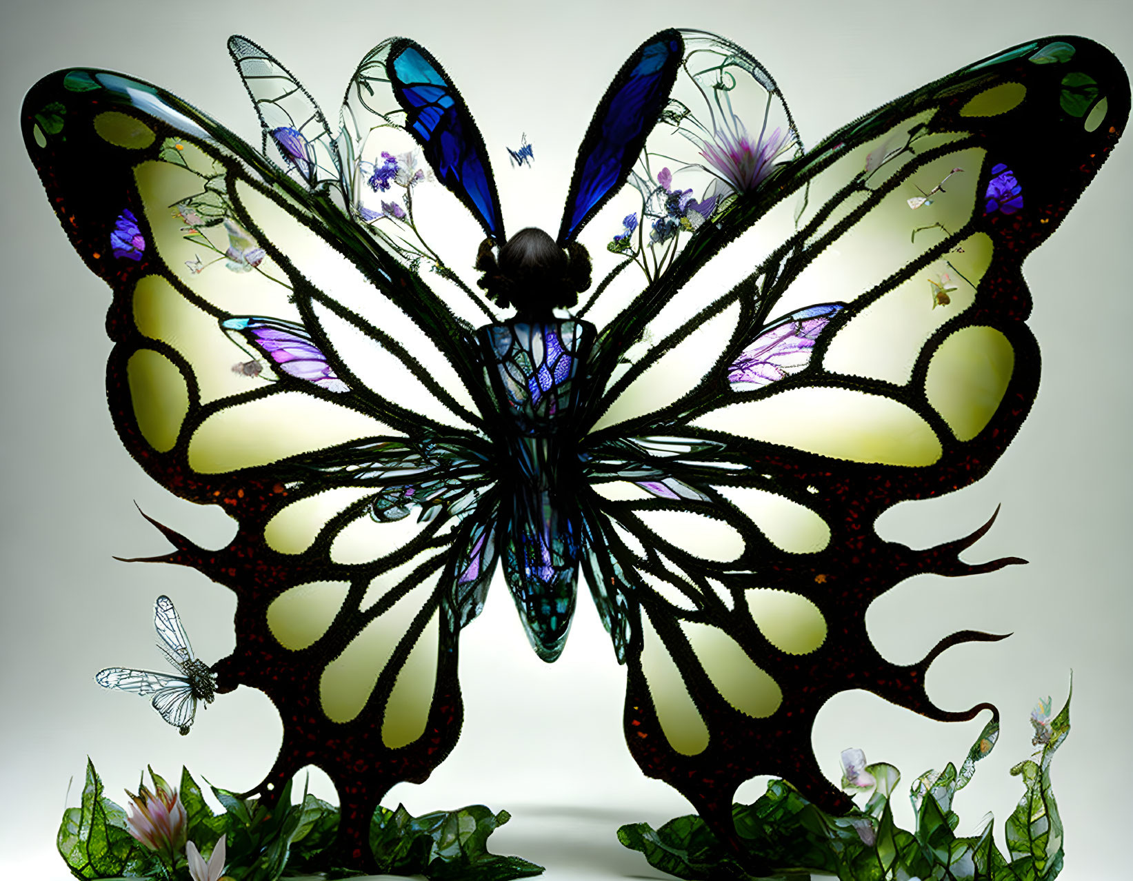 Colorful Butterfly Artwork with Intricate Patterns and Transparency