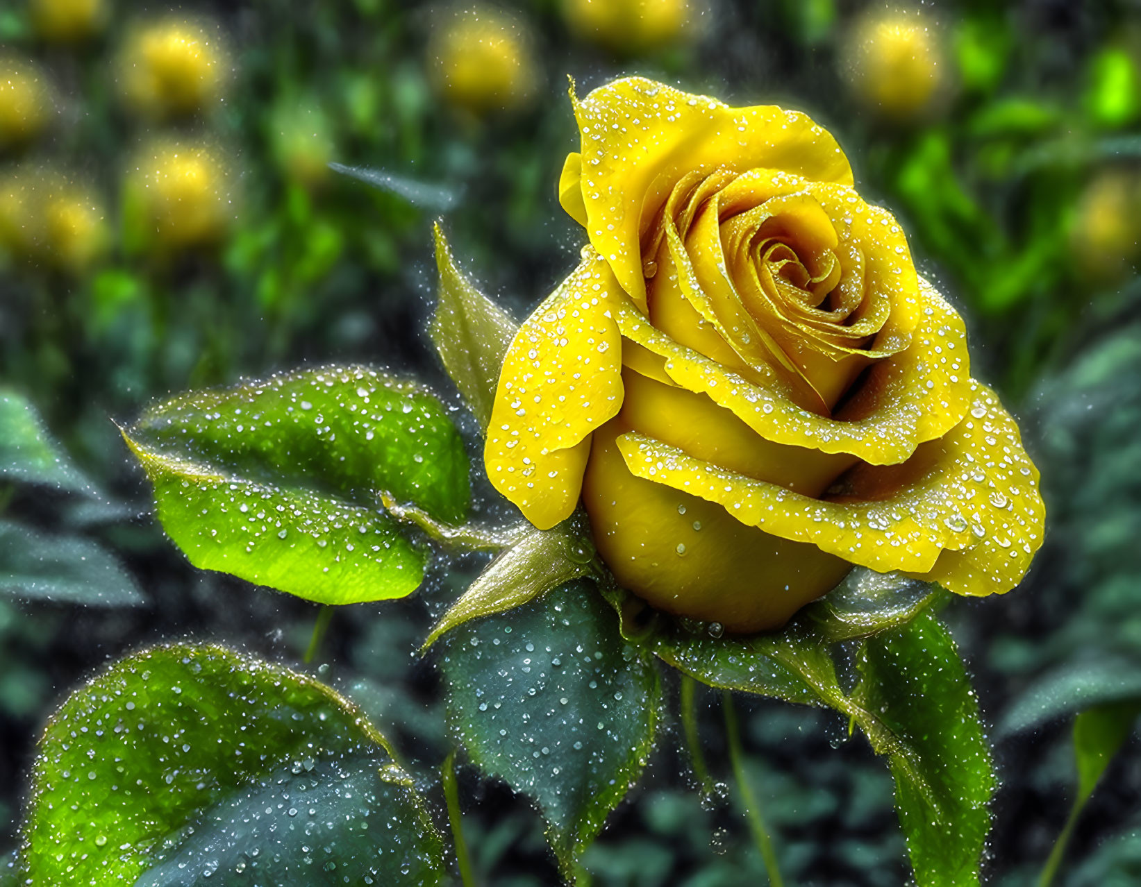 Vibrant Yellow Rose with Water Droplets on Petals