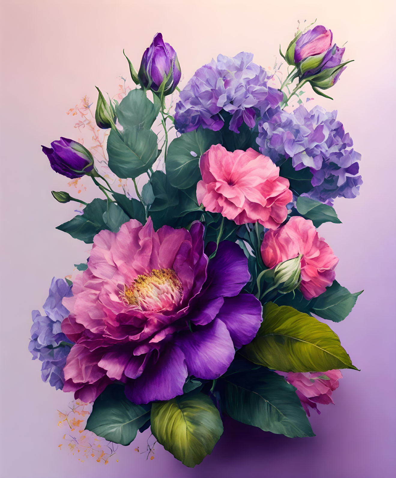 Colorful Illustrated Flower Bouquet on Gradient Background