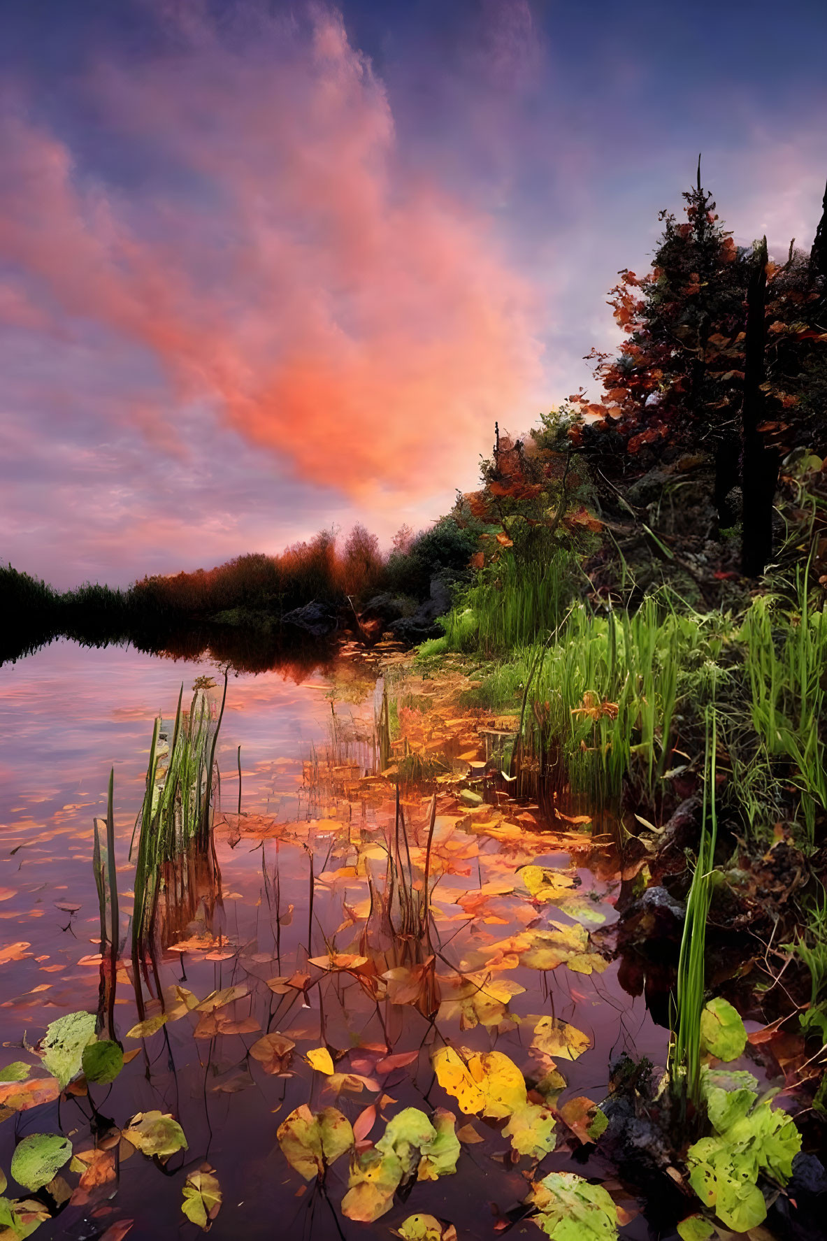 Tranquil Lake Scene at Dusk with Sky Reflections