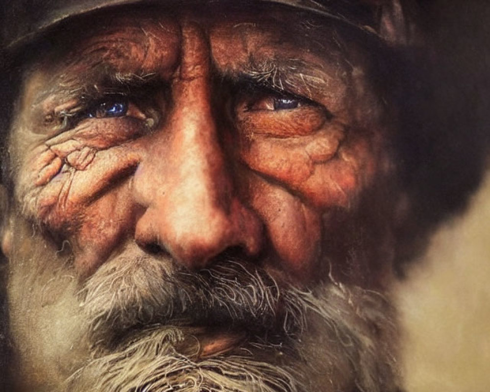 Elderly man portrait with weathered face and grey beard