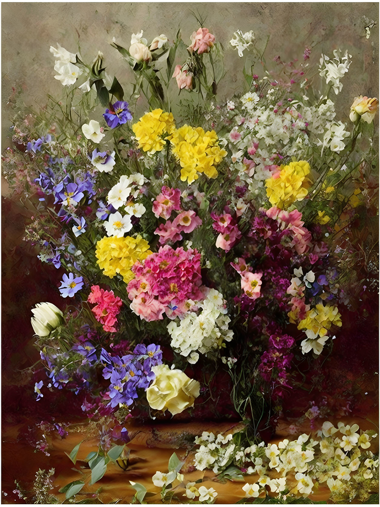 Colorful Flower Arrangement Painting on Textured Background