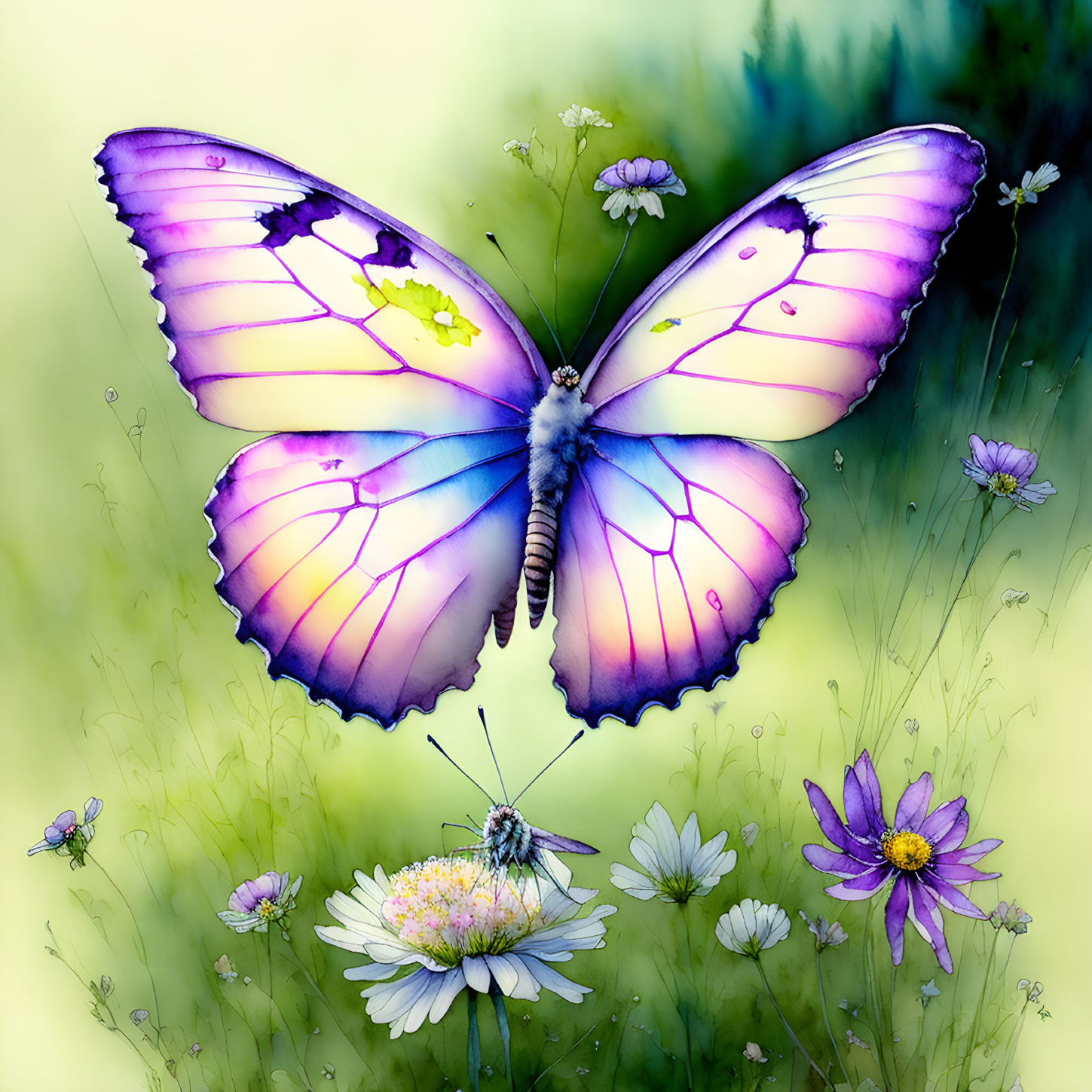 Colorful Butterfly Illustration with Delicate Wings in Nature Scene