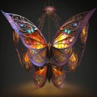 Detailed Digital Illustration: Butterfly with Elaborate Orange and Yellow Patterns