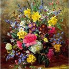 Colorful Flower Arrangement Painting on Textured Background