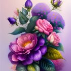 Colorful Illustrated Flower Bouquet on Gradient Background