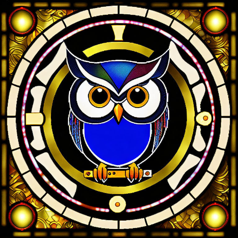 Colorful Owl in Intricate Stained Glass Window